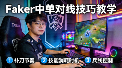Faker英雄联盟直播教学画面，中单对线技巧演示